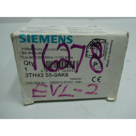 Siemens 120V-AC CONTROL RELAY 3TH43 55-0AK6